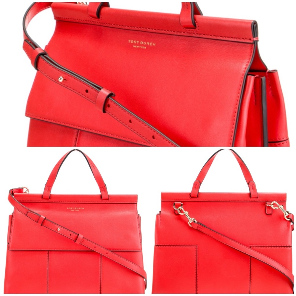 TORY BURCH Block T Leather Top Handle Crossbody Bag in Red, EUC - Picture 14 of 16